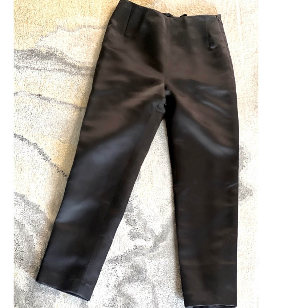 Oscar De la Renta Black Satin Skinny Pants